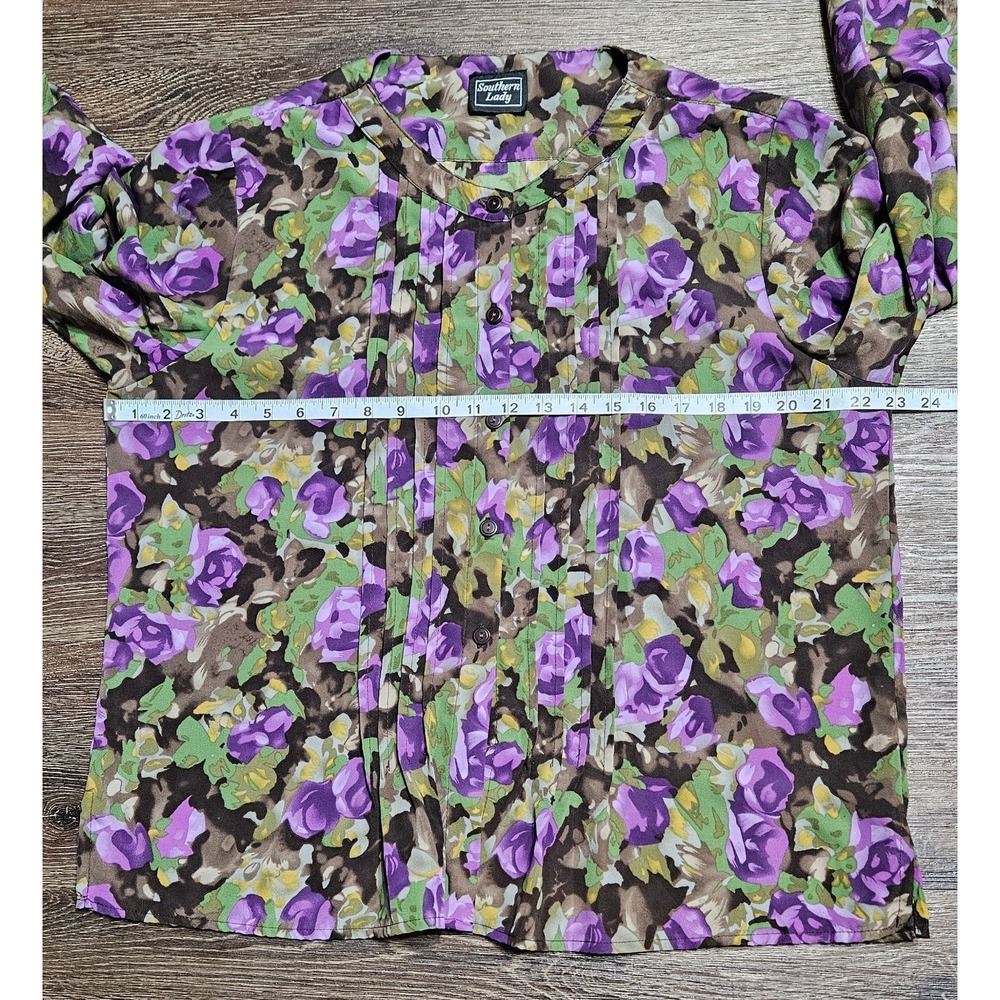 Southern Lady Floral Pleated Front Longsleeve Button Front Blouse - Picture 6 of 10